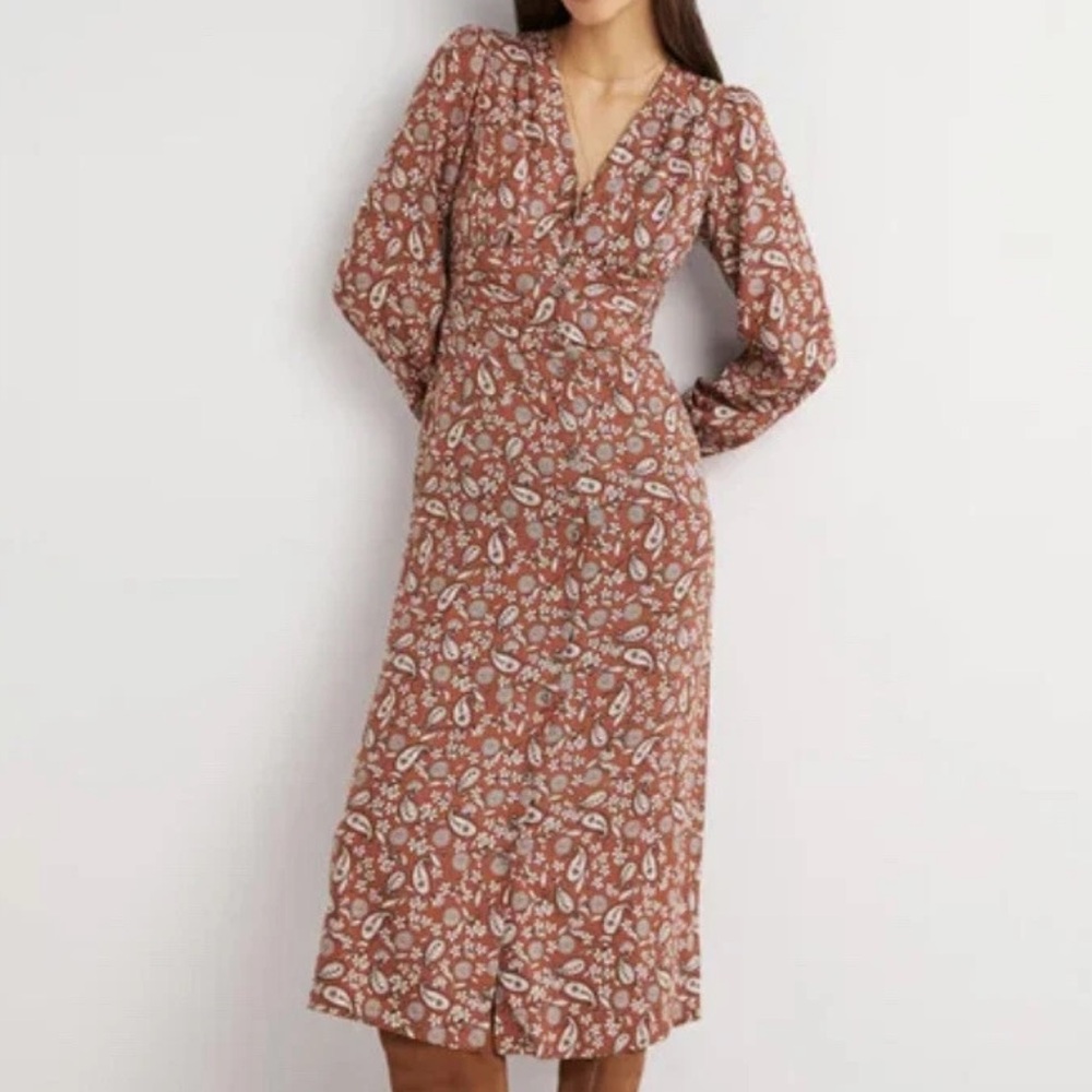 Boden Long Sleeves Button Through Midi Tea
Dress